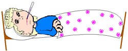 przeziębione dziecko z termometrem leży w łóżku